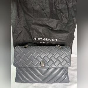 EUC Kurt Geiger London Kensignton XXL Quilted Gray Women's Leather Shoulder Bag